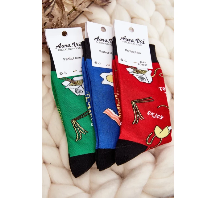 Pánské ponožky se vzory asijských nudlí červené Pánské ponožky se vzory asijských nudlí červené