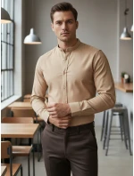 Pánská ležérní béžová košile SLIM FIT se stojáčkem Dstreet model 21981627 - FashionStreet