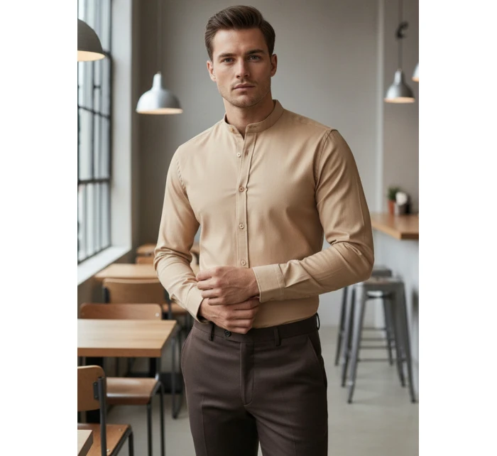 Pánská ležérní béžová košile SLIM FIT se stojáčkem Dstreet model 21981627 - FashionStreet