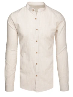 Pánska košeľa s dlhým rukávom a stojacím golierom v svetlo béžovej farbe Dstreet DX2658