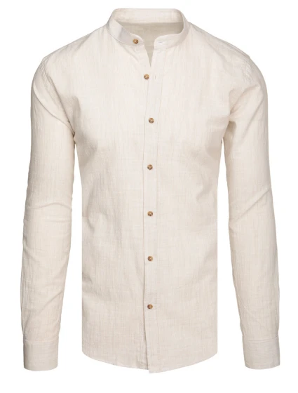 Pánská košile s dlouhými rukávy a stojáčkem ve světle béžové barvě Dstreet model 21989445 - FashionStreet