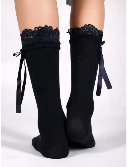 YOCLUB SKA-0163G Dievčenské podkolienky s mašľou 31-34