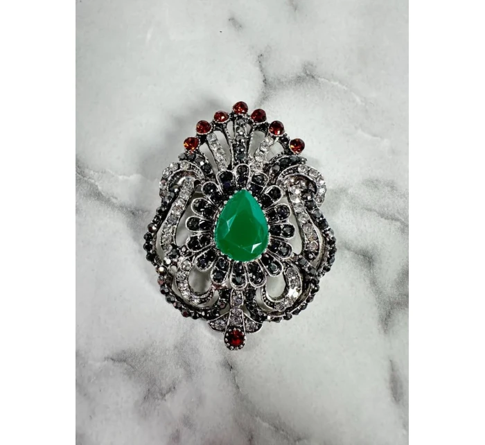 Brošňa XZ459-109 strieborná + zelená