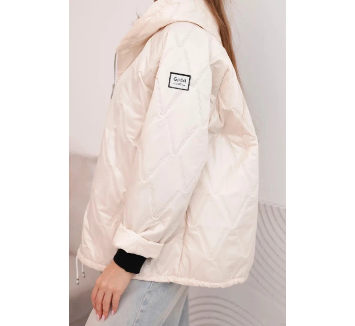 Dámska jarná prešívaná bunda s kapucňou a zipsom béžová