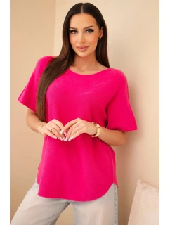 Dámský svetr s krátkým rukávem volného střihu fuchsie