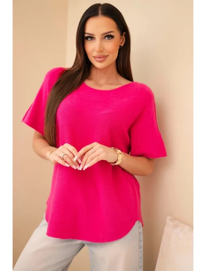Dámský svetr s krátkým rukávem volného střihu fuchsie