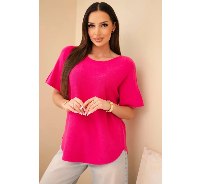Dámský svetr s krátkým rukávem volného střihu fuchsie