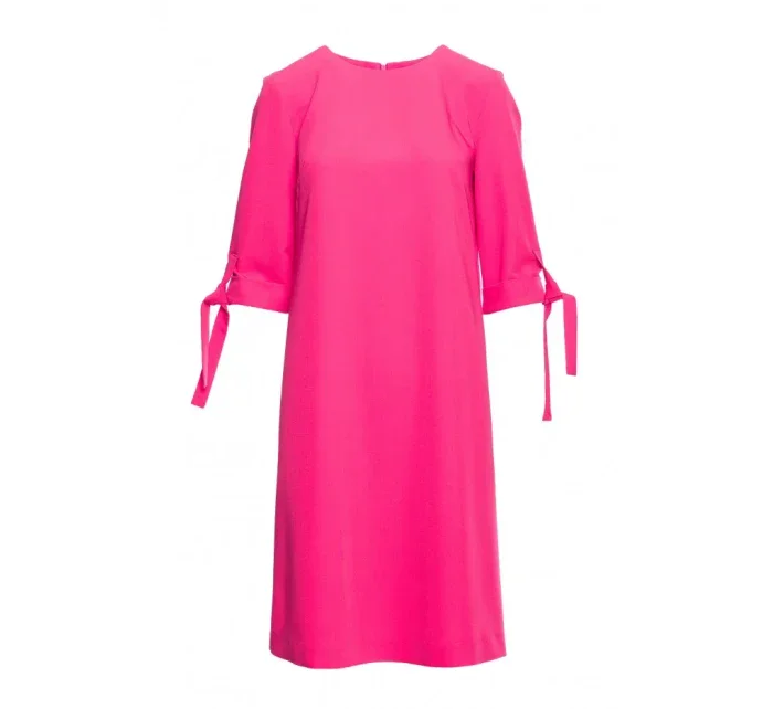 S393 Šaty áčkového strihu so zaväzovacími rukávmi - ružové
