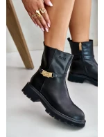 Dámske kožené členkové topánky s remienkom zateplené GOE Black Dámske kožené členkové topánky s remienkom zateplené GOE Black