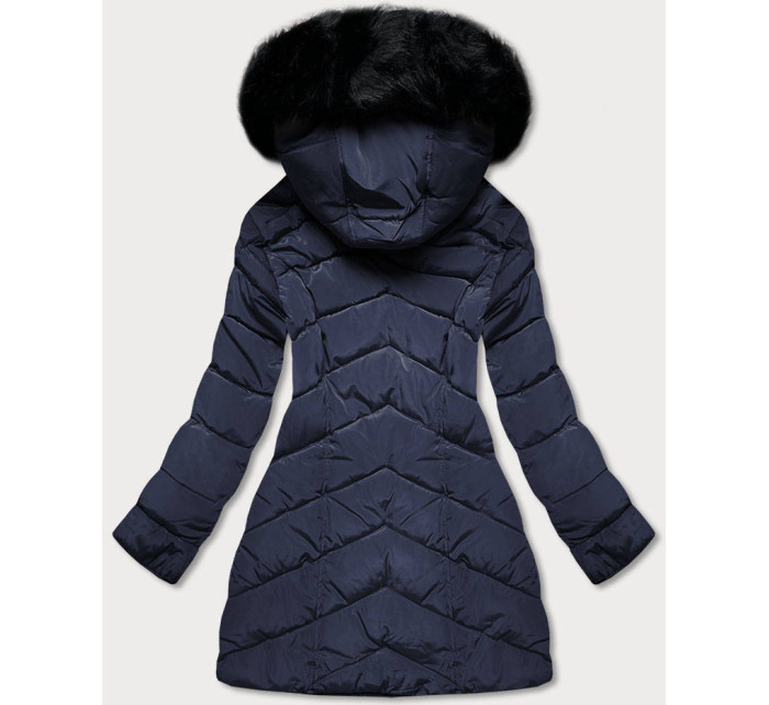 Tmavo modrá prešívaná dámska zimná bunda s kapucňou (W732)