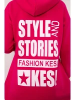 Zateplená mikina s dlouhými zády a kapucí fuchsiová Zateplená mikina s dlouhými zády a kapucí fuchsiová