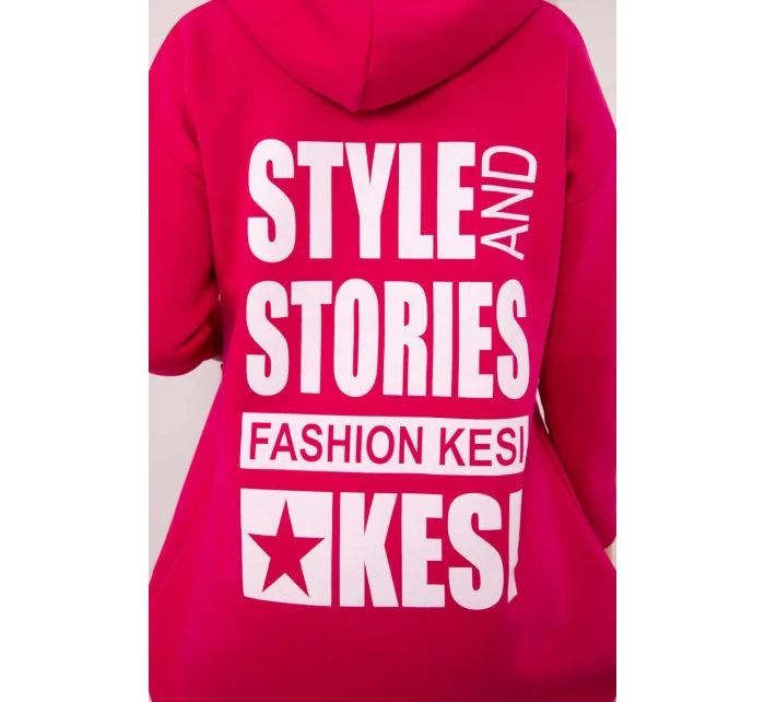 Zateplená mikina s dlouhými zády a kapucí fuchsiová Zateplená mikina s dlouhými zády a kapucí fuchsiová