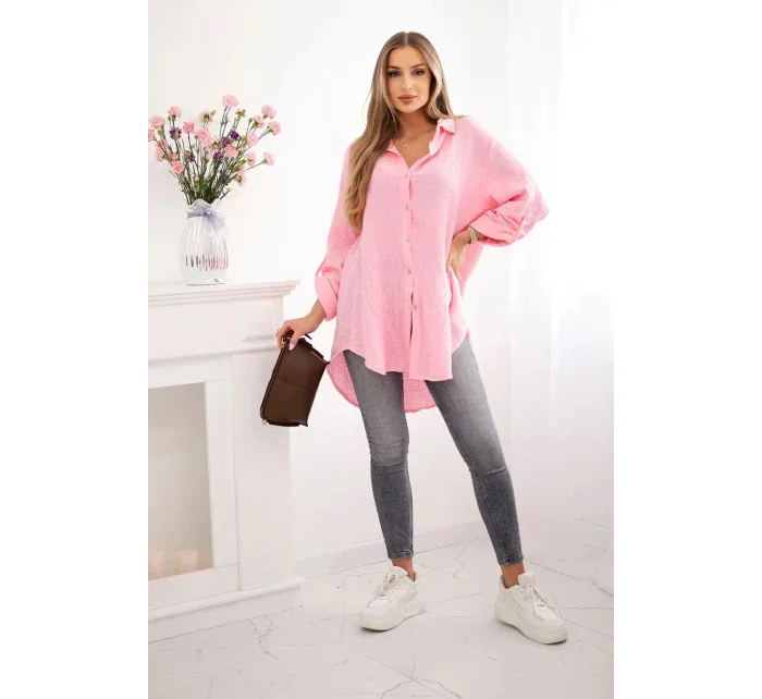 Plus veľkosť bavlnené mušelínové tričko Candy Pink Plus veľkosť bavlnené mušelínové tričko Candy Pink