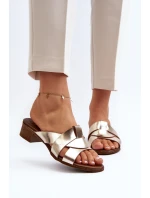 Zazoo 40236 Skórzane Klapki Damskie Na Niskim Obcasie Złote