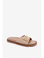 Dámské nazouváky se zlatým přezkou světle béžové model 22125579 - Boto