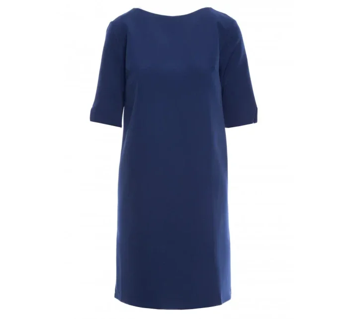 S113 Minimalistické šaty s výstrihom do V na chrbte - tmavo modré