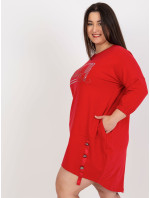 Červené plus veľkosť mikinové šaty s nápisom