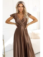 CRYSTAL saténové dlouhé šaty s výstřihem  pěna model 21470381 - numoco