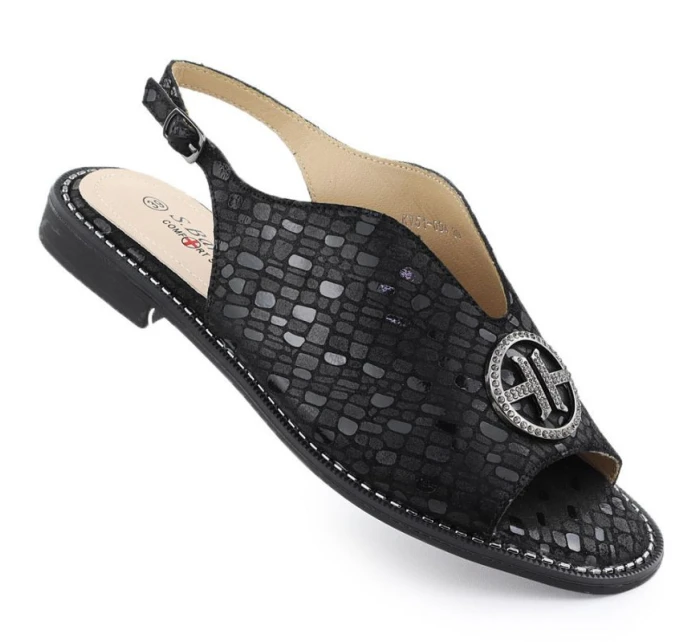 Dámské černé kožené sandály model 21904964 - S.Barski