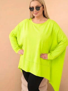 Dámska bavlnená tunika v nadmernej veľkosti s asymetrickým lemom Bright Pistachio