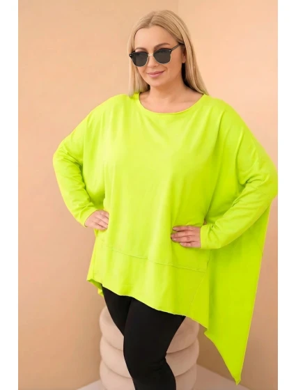 Dámská tunika Plus Size z bavlny s asymetrickým spodním lemem jasno pistaciová Dámská tunika Plus Size z bavlny s asymetrickým spodním lemem jasno pistaciová