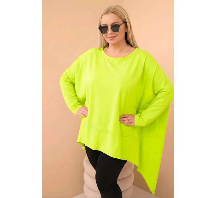 Dámska bavlnená tunika v nadmernej veľkosti s asymetrickým lemom Bright Pistachio
