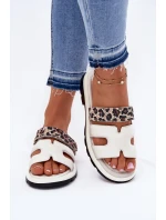 Dámské Kožené Pantofle S Zipem Leopard  Světle Béžové model 21697787 - VINCEZA