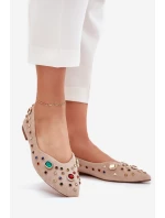 Baleriny Damskie Zdobione Kryształkami Beżowe Valena