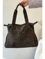 Kožená Semišová Kabelka S Kapsami Hnědá Zephina