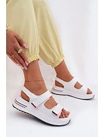 Kožené dámské sandály na platformě na suchý zip bílé model 22095050 - EVENTO