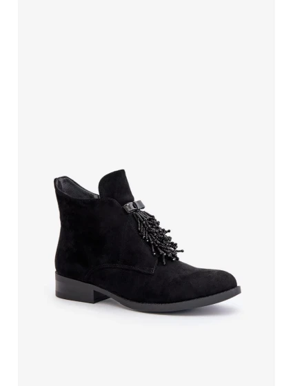Zateplená nízka členková obuv s ozdobou na zips S.Barski Black Zateplená nízka členková obuv s ozdobou na zips S.Barski Black