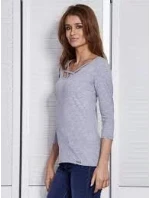 Dámská halenka CZ BZ model 19412507 Světle šedá - FPrice Dámská halenka CZ BZ model 19412507 Světle šedá - FPrice