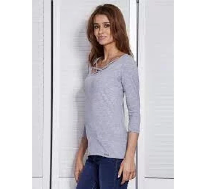 Dámská halenka CZ BZ model 19412507 Světle šedá - FPrice Dámská halenka CZ BZ model 19412507 Světle šedá - FPrice