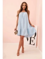 Dámská mušelínová šaty na ramínkách s volánem modrá