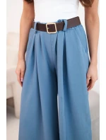 Dámske nohavice so širokými nohavicami a opaskom modré
