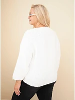 Dámský svetr Plus Size s výstřihem do V a širokým rukávem ecru
