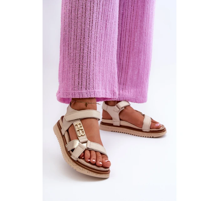 Zazoo 50103 Damskie Skórzane Sandały Na Platformie Beżowe