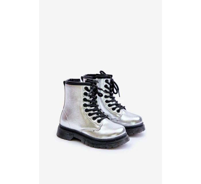 Ocieplane Botki Dziewczęce Lakierowane Na Zamek Srebrne Novita