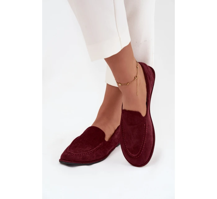 Mokasyny Damskie Z Eko Zamszu Płaskie Bordowe Miryelle