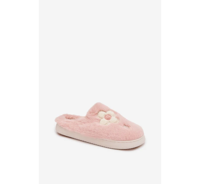 Kožešinové pantofle s květinami Růžové model 21772530 - Boto