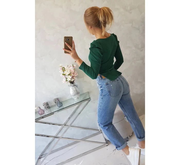 Blúzka s pufovanými rukávmi 68932 zelená - Kesi