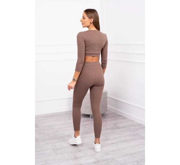 Rebrovaný komplet krátky top mocca