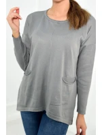 Sveter s prednými vreckami sivý