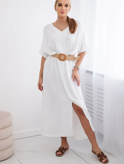 Rozšířené šaty s páskem bílý