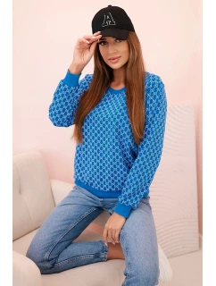 Dámska mikina s kapucňou s potlačou a okrúhlym výstrihom v chrpovo modrej farbe