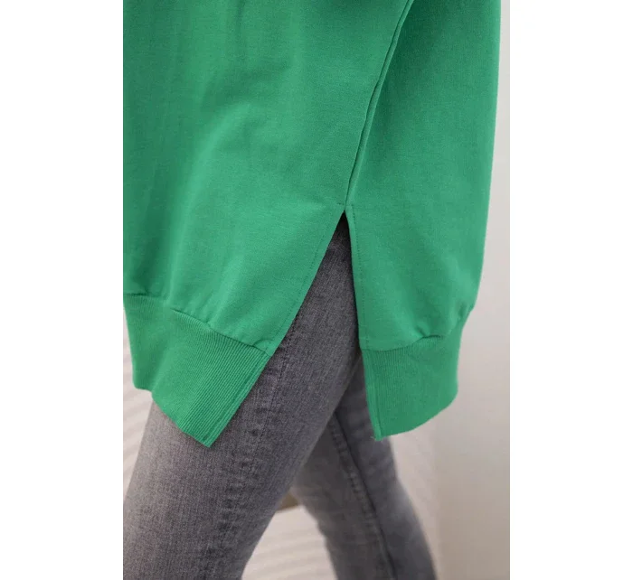Dámska bavlnená mikina so širokým spodným lemom zelená