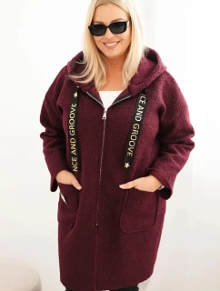 Dámský kabát Plus Size z umělé látky s kapucí a kapsami model 21468730 - K-Fashion