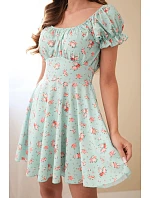 Dámske šaty s kvetinovým vzorom, volánovými rukávmi a elastickým pásom mäta