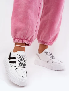 Sneakersy Damskie Na Platformie Biało-Czarne Ofenale