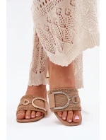 Dámské Sandály Na Podpatku S Ozdobným Detalem Tmavě Béžové model 21699808 - Boto